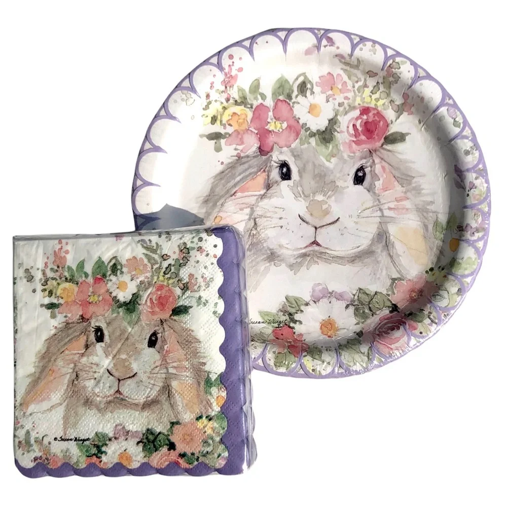 Scalloped Spring Bunny Party Tableware Set (Napkins + Plates)